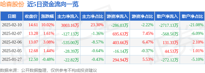 哈森股份（603958）2月10日主力资金净买入300316万元(图1)